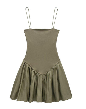 Ladies Solid Color Puff Mini Dress 4174 - SWEETKAMA