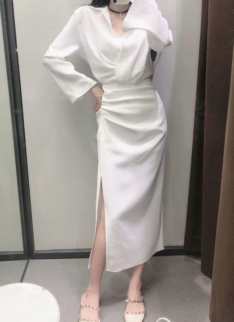 Ladies Solid Color Shirt And Straight Skirt Set 8712 - SWEETKAMA