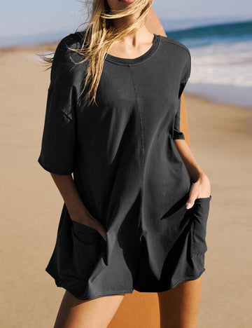 Ladies Solid Color Short Sleeves Romper EKBI - SWEETKAMA