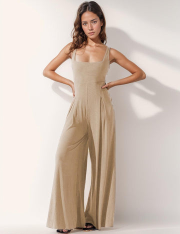 Ladies Solid Color Square Neck Jumpsuit EKDD - SWEETKAMA