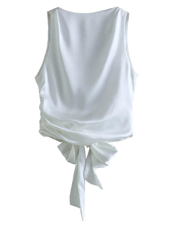 Ladies Solid Color Stain Tie Back Crop Top 2650 - SWEETKAMA
