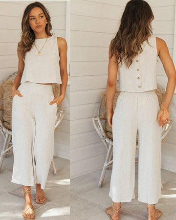 Ladies Solid Color Top and Pant 2PCS Daily Set SKST188 - SWEETKAMA
