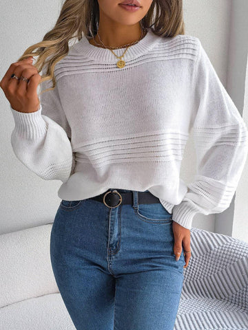 Ladies Solid Long Sleeves Round Neck Knit Top 2117 - SWEETKAMA