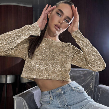 Ladies Sparkle Sequin Party Crop Top 21077 - SWEETKAMA