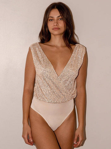 Ladies Sparkly Sequin Sleeveless V-Neck Bodysuit GKCM - SWEETKAMA