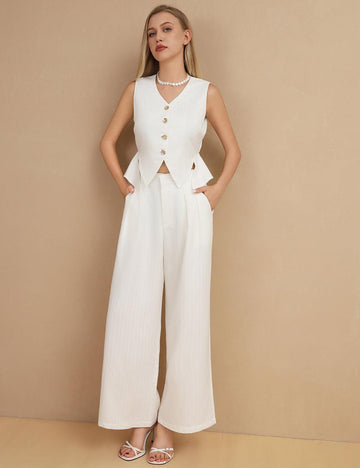 Ladies Stripe Vest and Pants 2PCS Set SKST397 - SWEETKAMA
