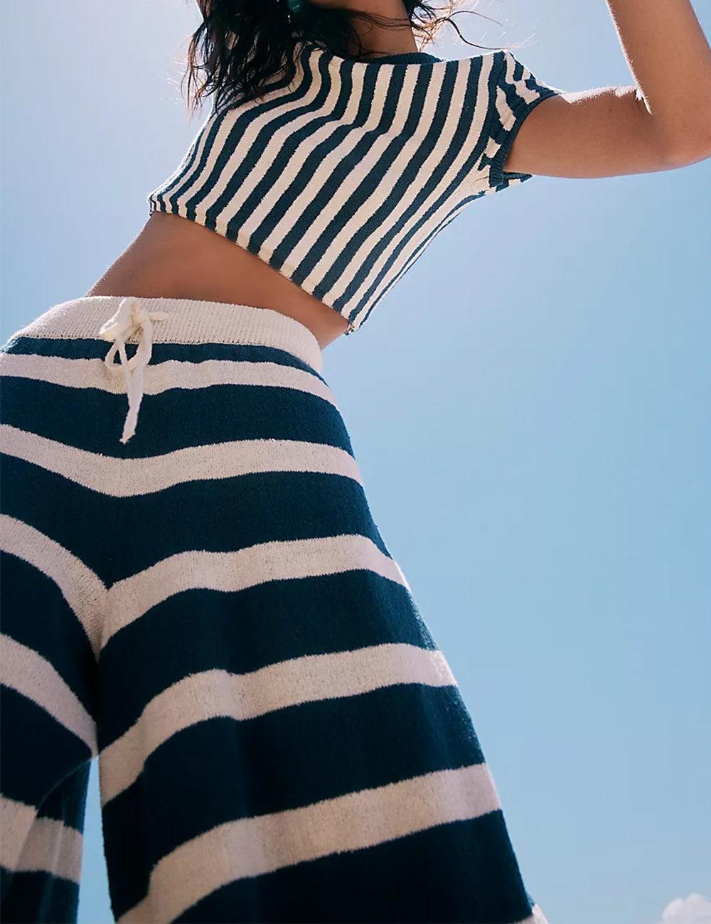 Ladies Striped Crop Top and Pants Sets SKST476 - SWEETKAMA