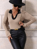 Ladies V-Neck Daily Loose Sweater E2282 - SWEETKAMA
