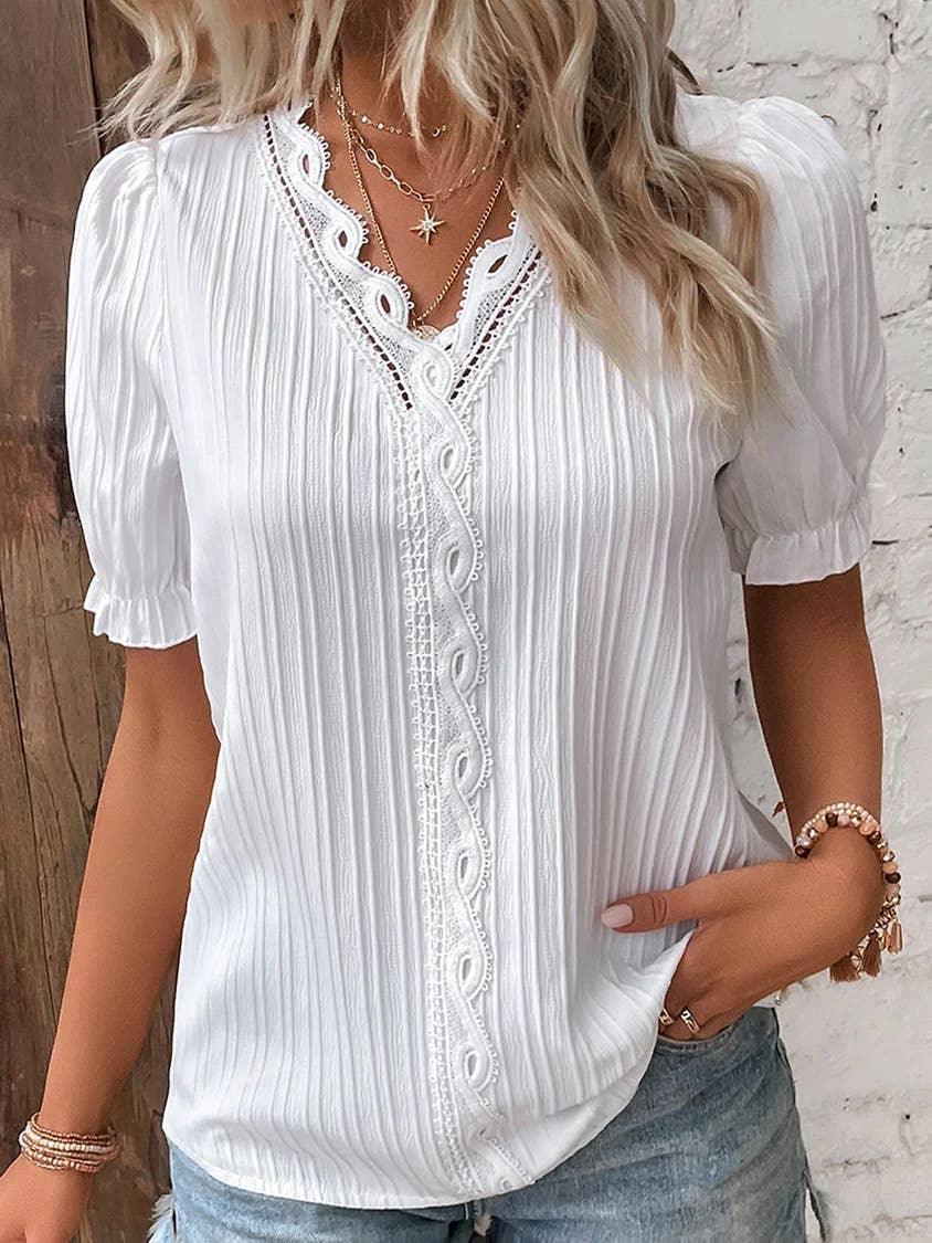 Ladies V-Neck Stripe and Twisty Shirt Top 2321# - SWEETKAMA