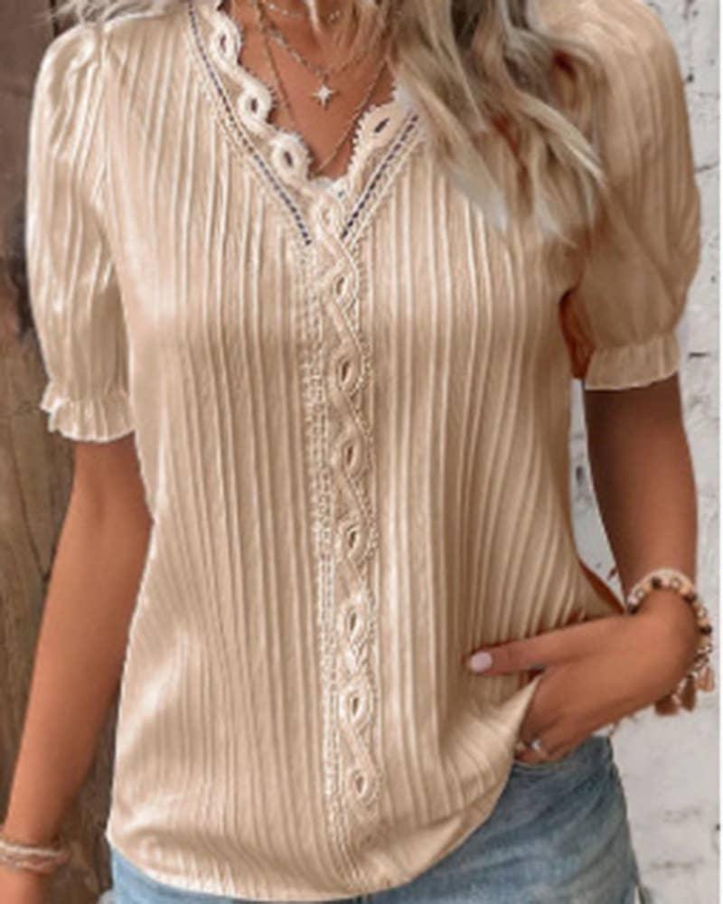 Ladies V-Neck Stripe and Twisty Shirt Top 2321# - SWEETKAMA