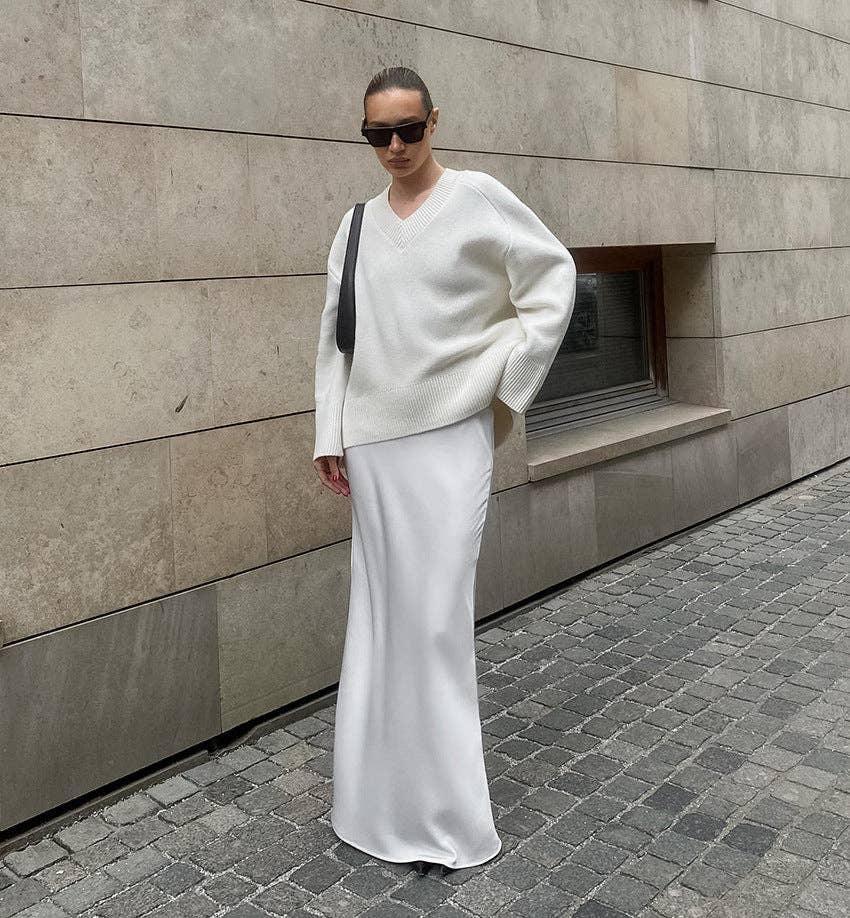 Ladies White High Waist Fishtail Slim Fit Skirt BSQ3979 - SWEETKAMA