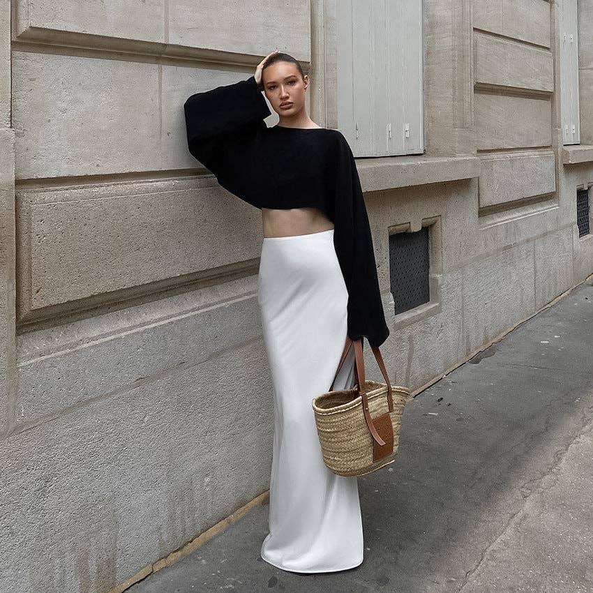 Ladies White High Waist Fishtail Slim Fit Skirt BSQ3979 - SWEETKAMA