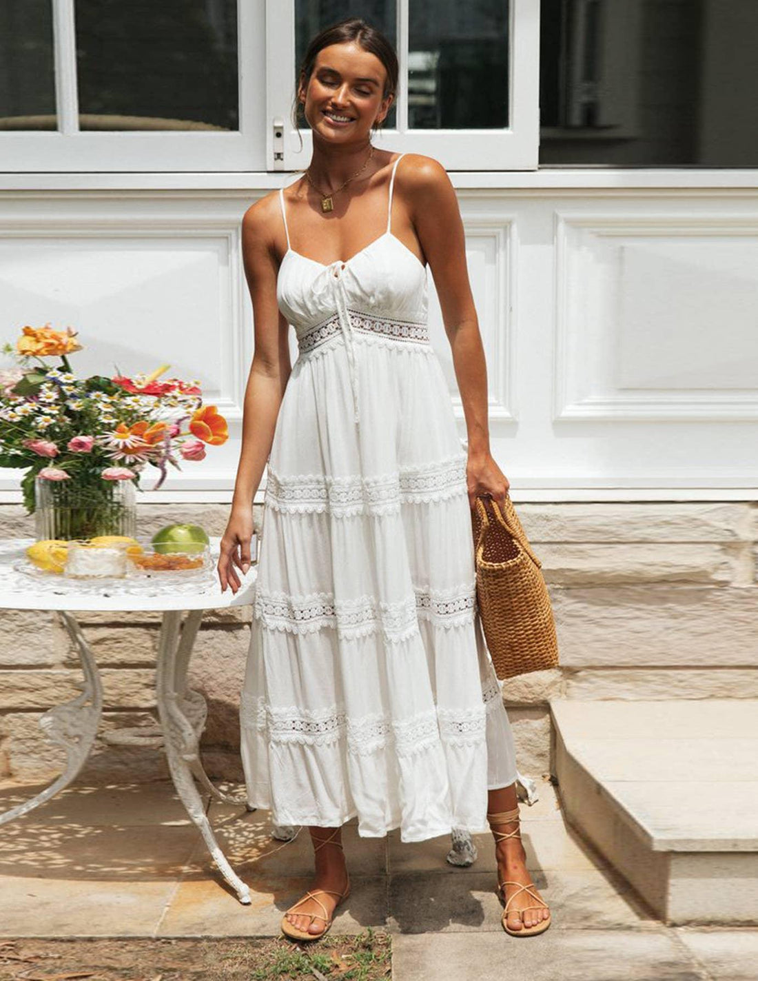 Ladies White Sleeveless Daily Midi Dress 1492 - SWEETKAMA