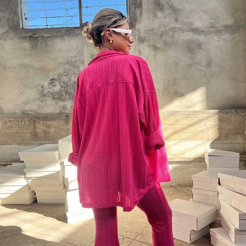 Lapel Solid Color Ladies Daily Loose Shirt HK3094 - SWEETKAMA