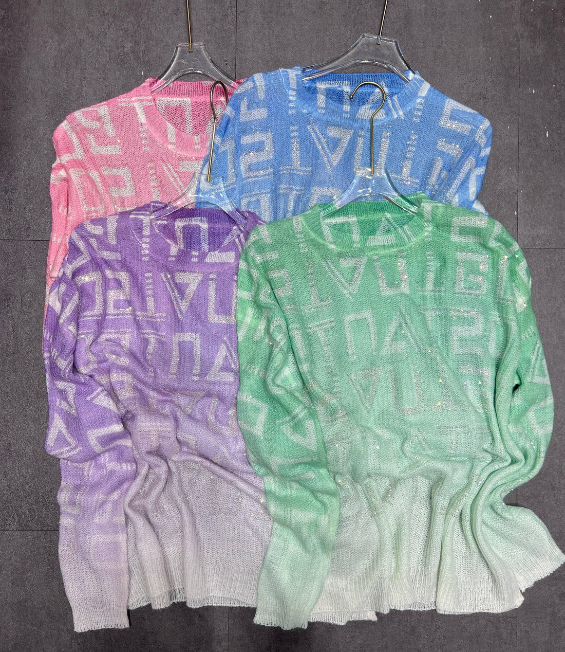 Letter Sparkle Rhinestone Long Sleeves Sweater 819-7 - SWEETKAMA