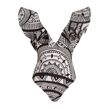 Ruffle Shoulder One Piece Swimwear 2523 - SWEETKAMA