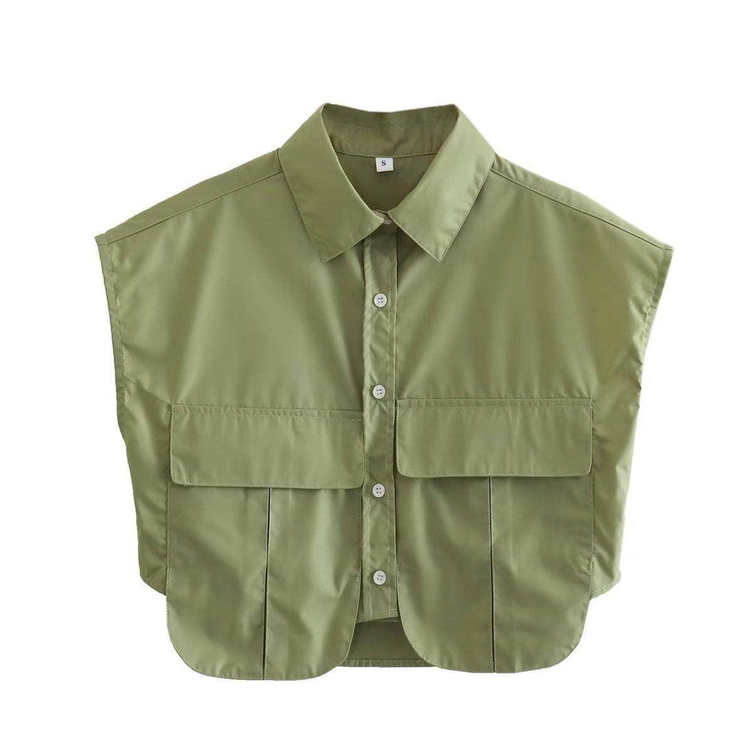 Solid Color Lapel Pockets Sleeveless Short Shirt 8BS968 - SWEETKAMA