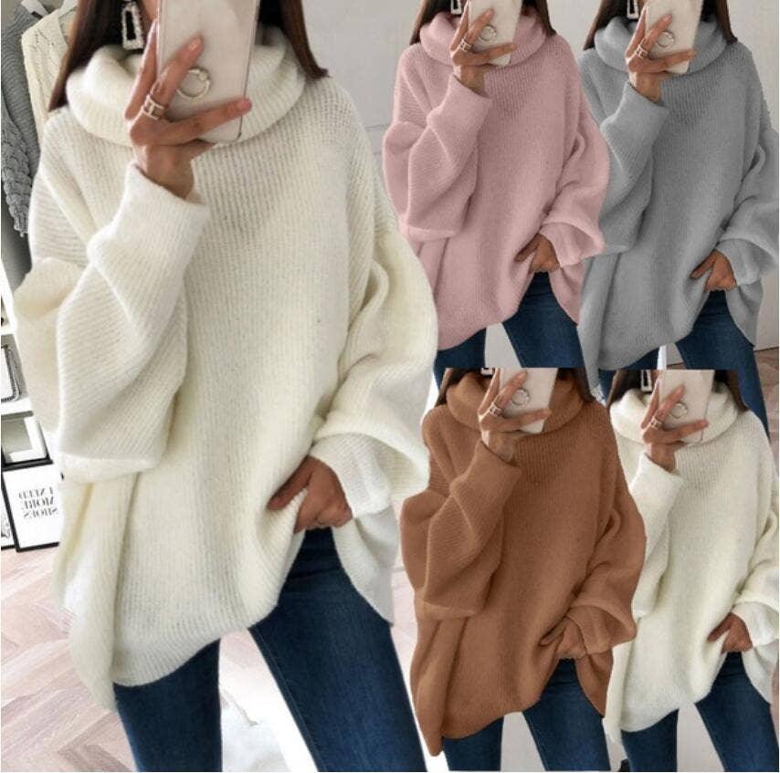 Solid Color Long Sleeves High Collar Sweater HC0176 - SWEETKAMA