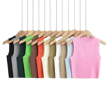 Solid Color Round Neck Close-Fit Daily Knit Top C83614-CL1 - SWEETKAMA