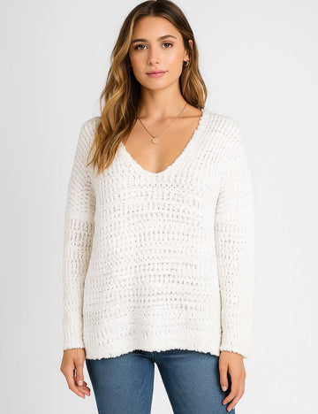 Ladies Solid Long Sleeves V-Neck Hollow Out Top