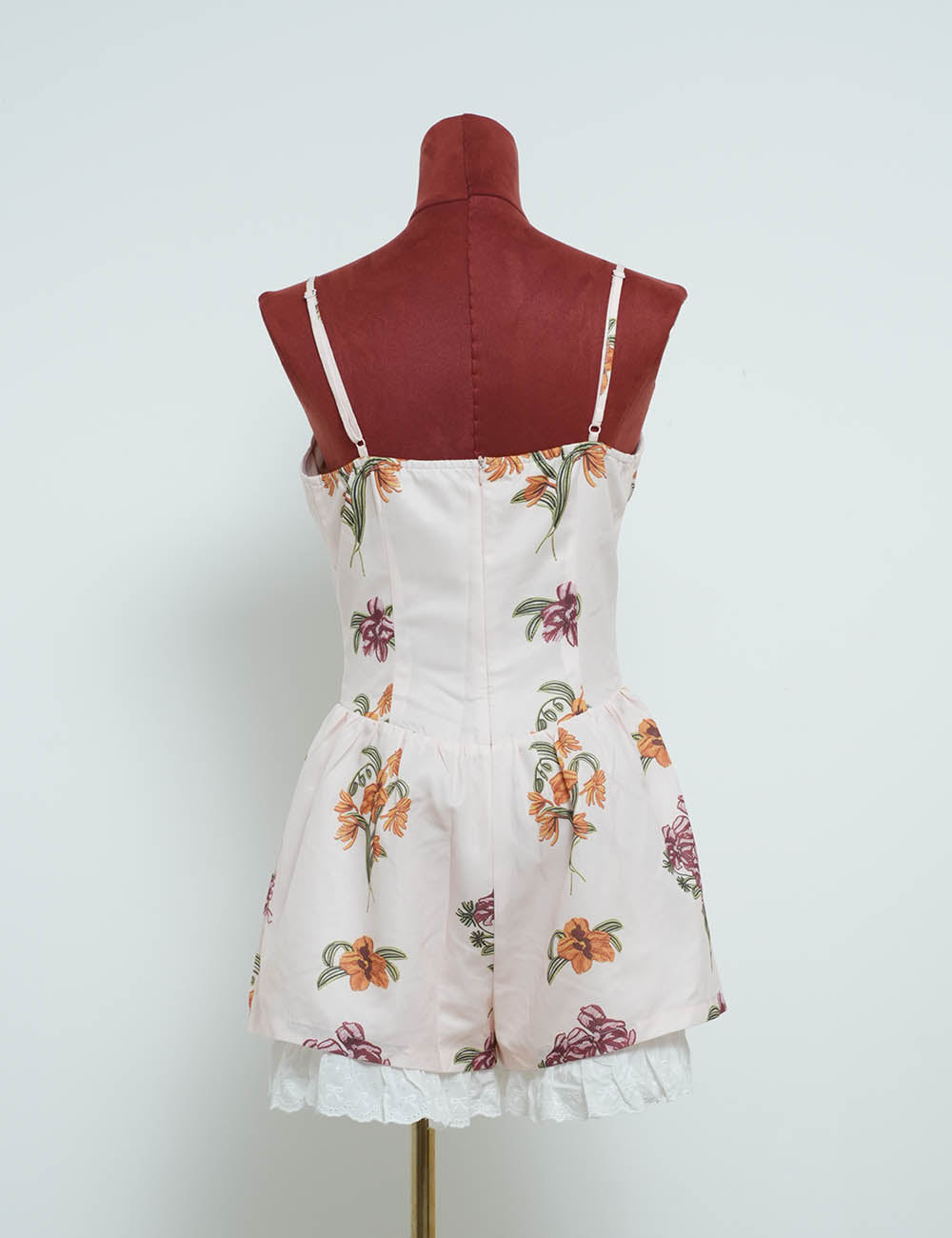 Ladies Floral Print Cami Strap Wide Leg Lace Trim Romper