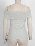 Ladies Striped Off-Shoulder Side Drawstring Top