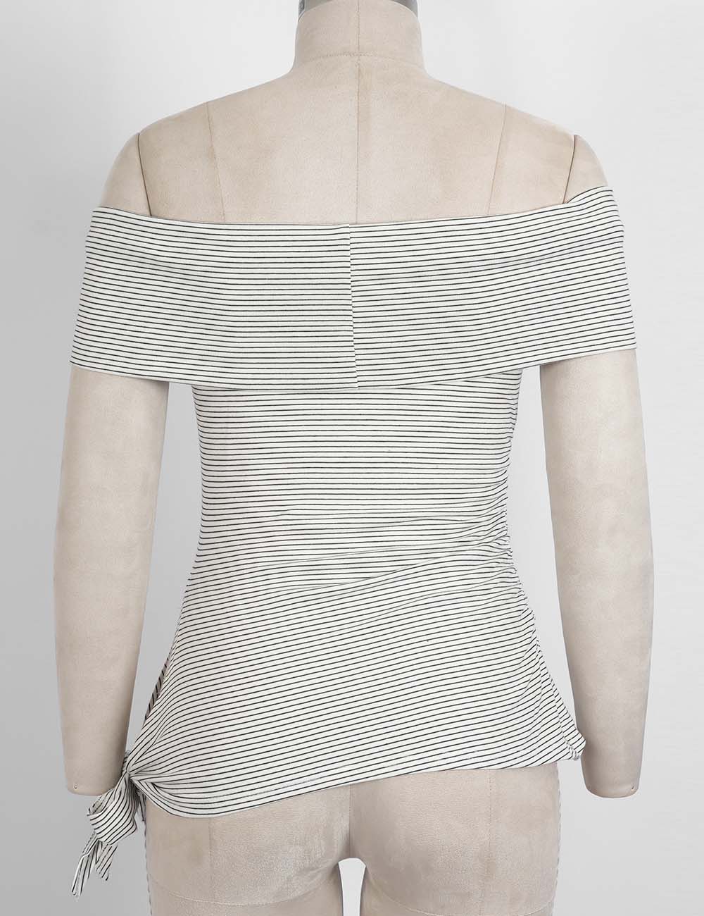 Ladies Striped Off-Shoulder Side Drawstring Top