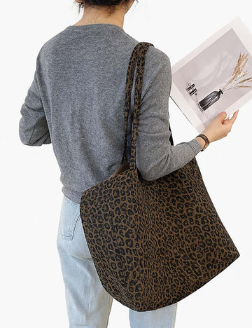 Ladies Leopard Double Sided Large Capacity Shoulder Tote Bag