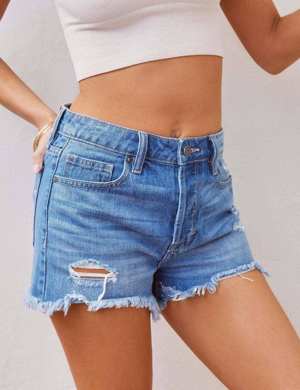 Ladies Distressed High Waist Denim Shorts SKS265