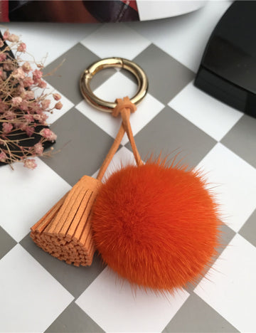 Ball Shaped Faux Mink Pandent Keyring SKAC4106