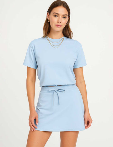 Ladies Basic Short Sleeves Top & Mini Skort 2PCS Set