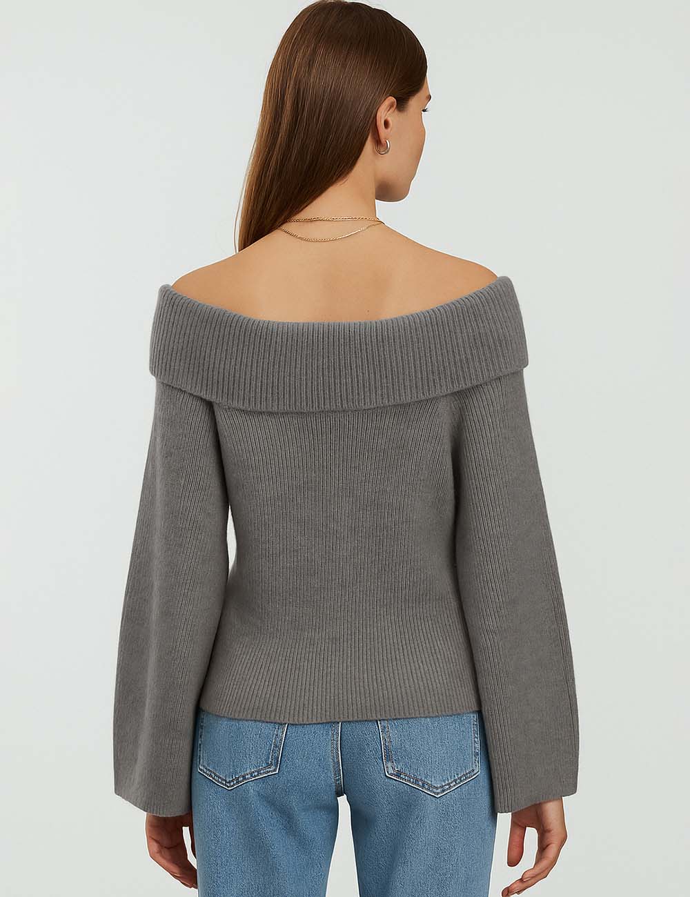 Ladies Solid Color Off-Shoulder Ruched Knit Layering Top