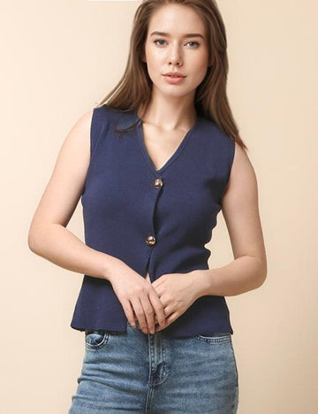 Ladies Solid Color Sleeveless Sweater Vest SKT4653