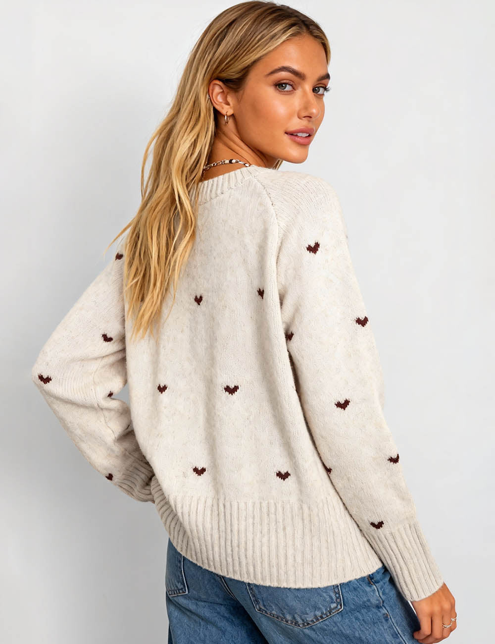 Ladies Valentine's Heart Round Neck Sweater