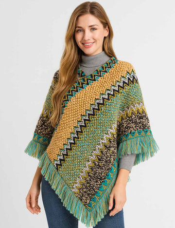Ladies Chic Colorful Ethnic Knit Tassel Shawl