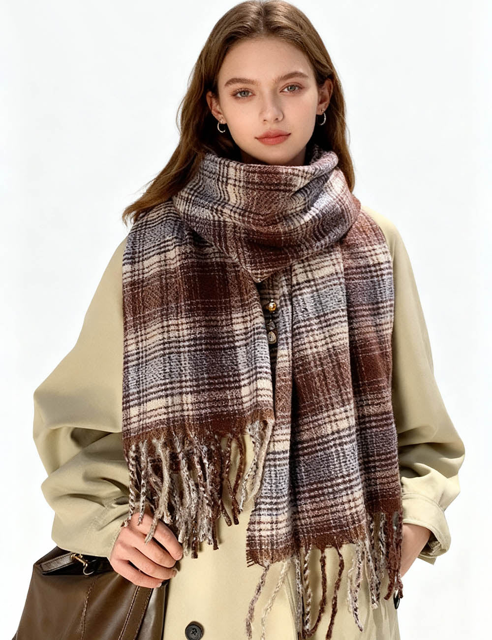 Ladies Warm Winter Plaid Tassel Knit Scarf