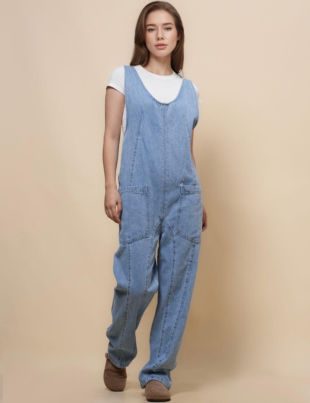 Denim Adjustable Shoulder High Roller Jumpsuit SKJ150