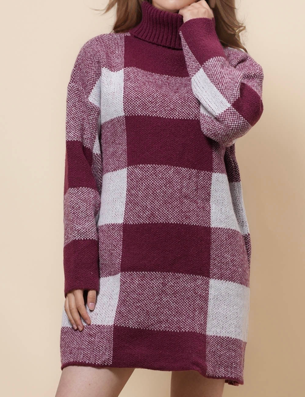 Ladies Christmas Plaid Sweater Mini Dress SKD41157