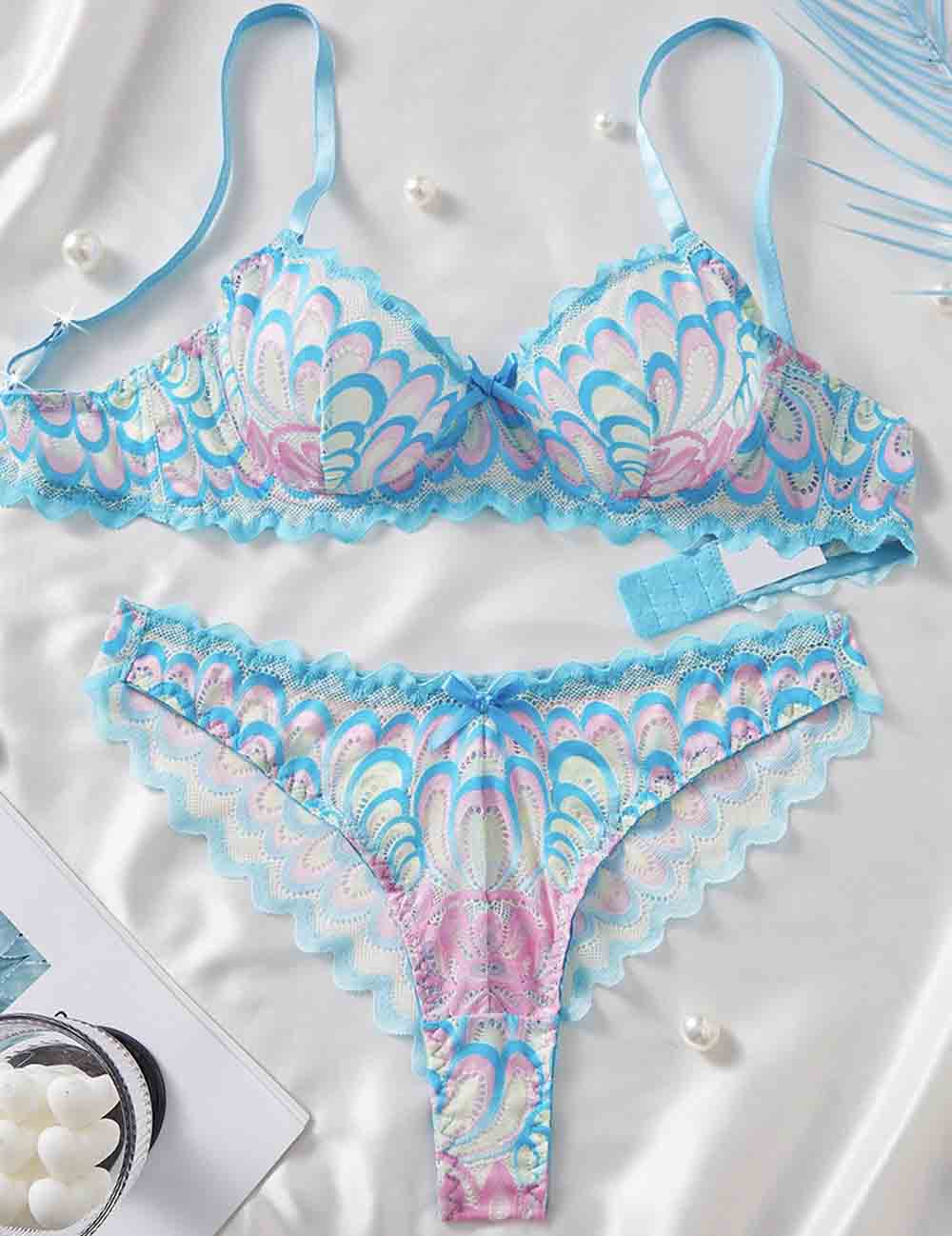 Ladies Heart Print Hollow Out 2PCS Lingerie Set 8XX0239