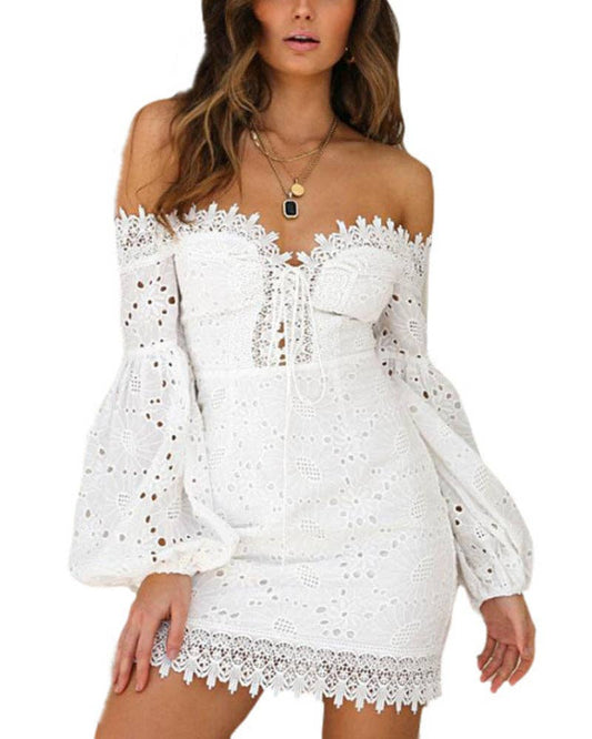 White Off Shoulder Lace Up Mini Dress SKD175
