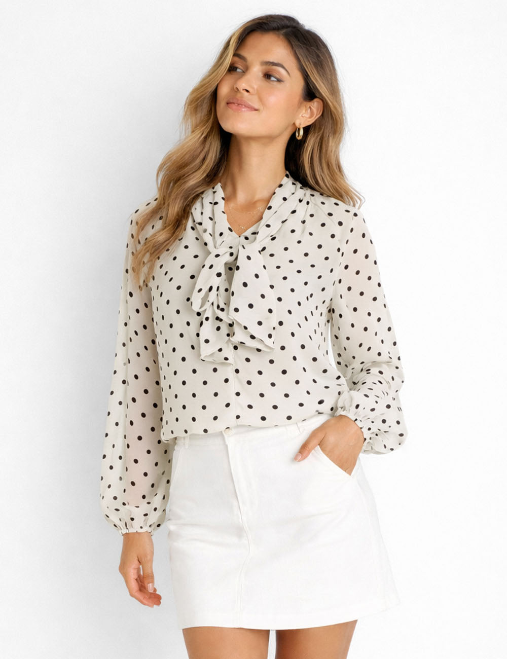 Chic Polka Dot Bow Blouse - Sweetkama Wholesale - #2855