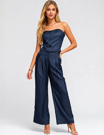 Ladies Smocked Bodyice Tube Top & Wide Leg Pants 2PCS Set