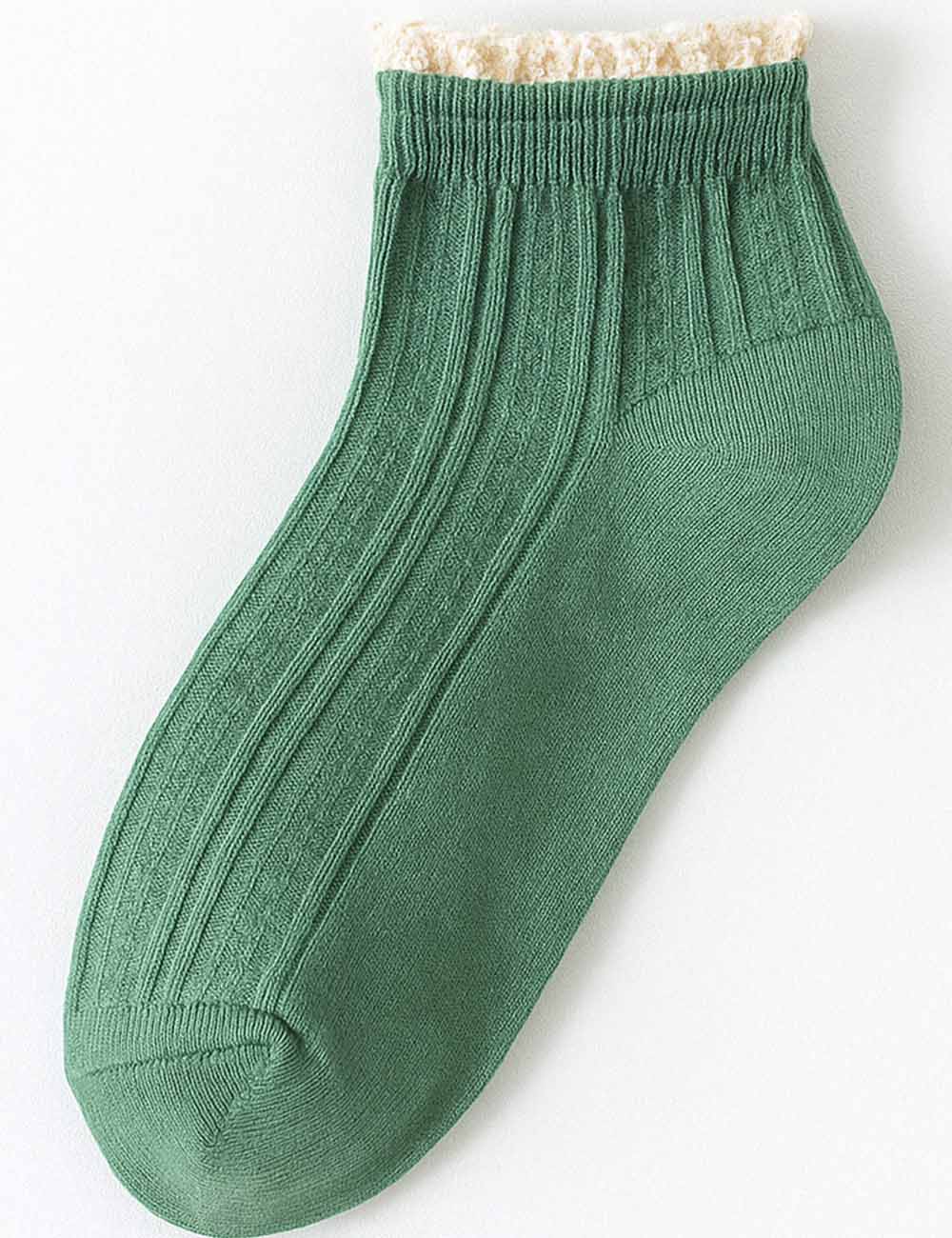 Ladies Lace Trim Ribbed Knit Ankle Crew Socks
