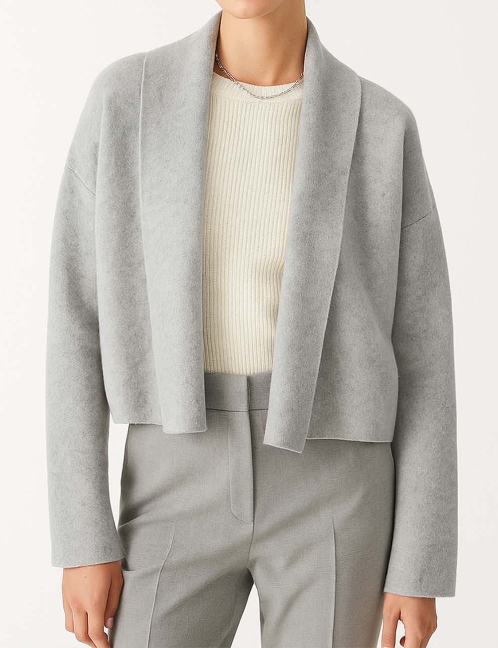 Ladies Solid Color Open Front Cropped Knit Cardigan
