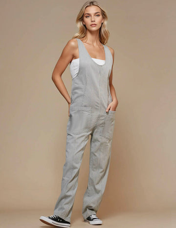 Ladies Stripe Color Block Strape Shoulde Jumpsuit SKJ50052