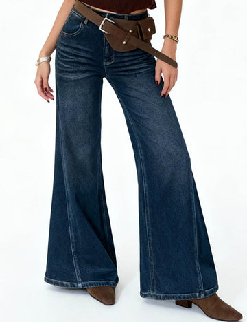 Ladies Vintage Jeans Fleece Lining Flared Leg Denim Pants