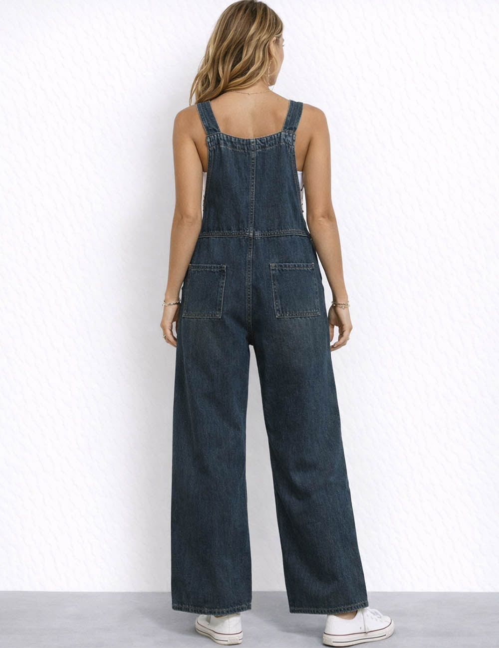 Ladies Denim Pockets Overall Heart Patch Jumpsuit
