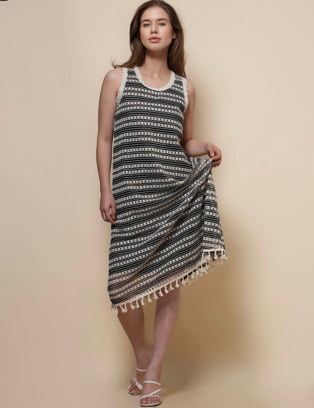 Ladies Round Neck Sleeveless Skrip Knit Midi Dress SKD50221