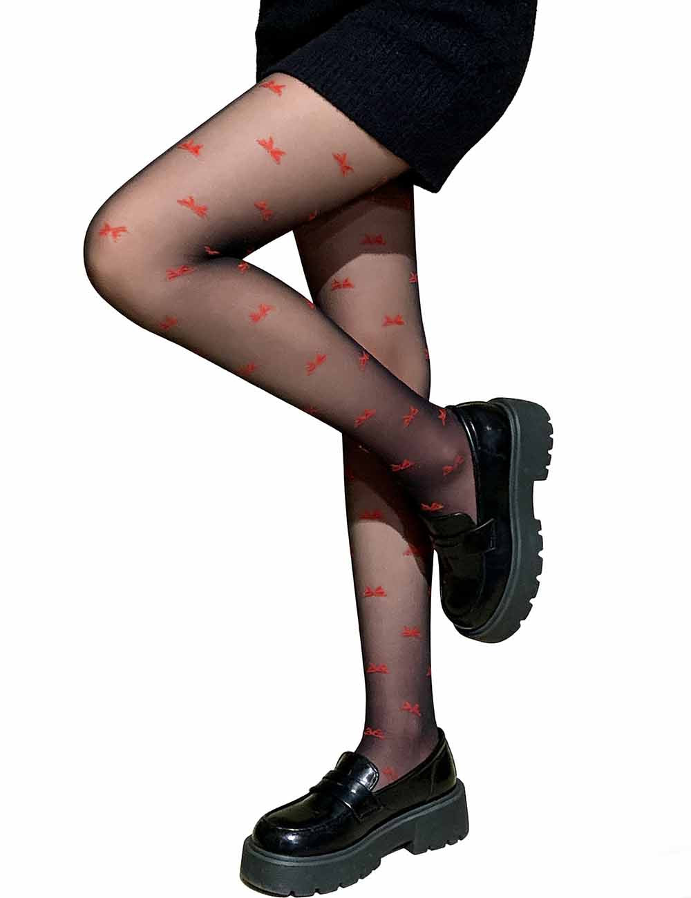 Ladies Butterfly Pattern See Sheer Non-Fleece Pantyhose