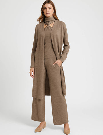 Ladies Solid Color Tie Front Sweater Knit Midi Dress & Cape Set